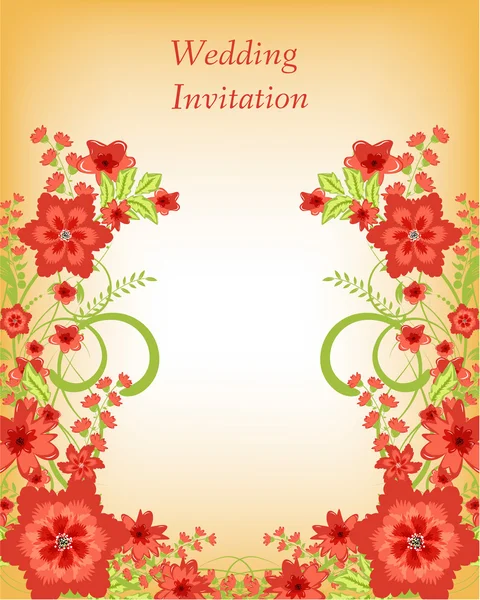 Προσκλητήριο γάμου με κόκκινα λουλούδια — Διανυσματικό Αρχείο