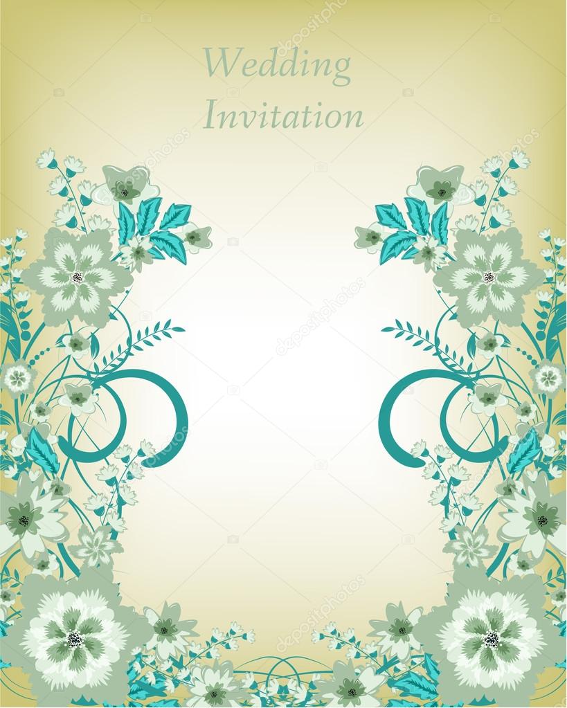 Wedding invitation card with green flowers