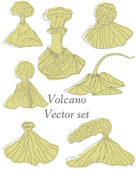 Conjunto de volcán en erupción ilustración — Vector de stock