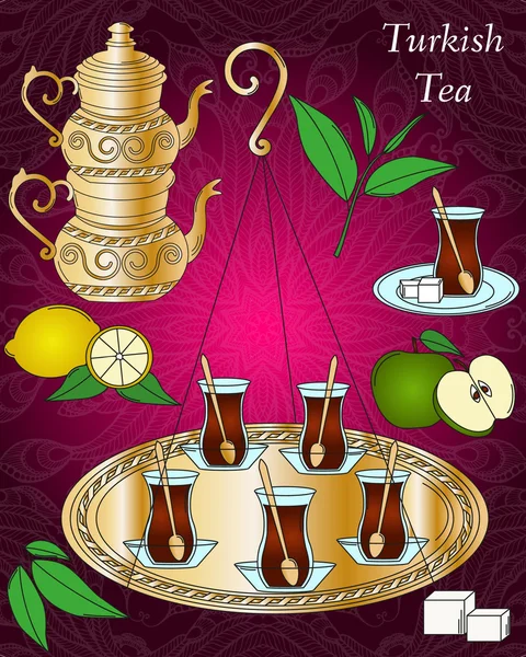 Color turkish tea set — Stock Vector