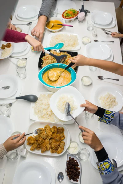 Top view of friends having lunch — Stock Photo, Image