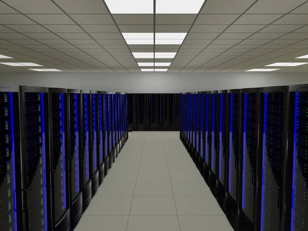 Сучасний футуристичний серверний зал великий центр даних — стокове фото
