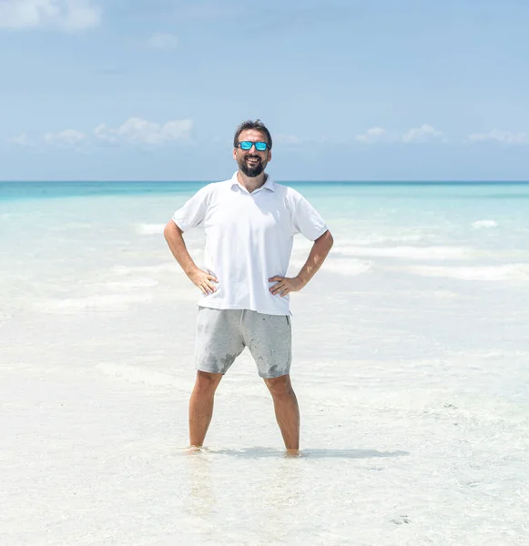 One man enjoying beautiful tropical beach Royalty Free Stock Photos