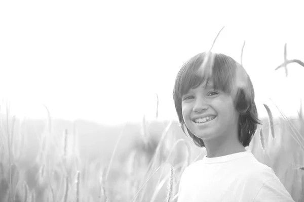 Bambino felice al campo di raccolta — Foto Stock