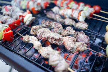 Farklı et ve sebzelerle lezzetli bir barbekü hazırlıyorum.