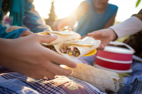 Boldog család élvezi piknik a strandon Jogdíjmentes Stock Fotók