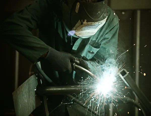 Welder with protective mask — Stock Photo, Image