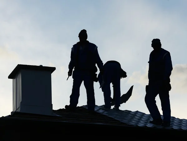 Building Roof Construction Site Teamwork — Stock Photo, Image