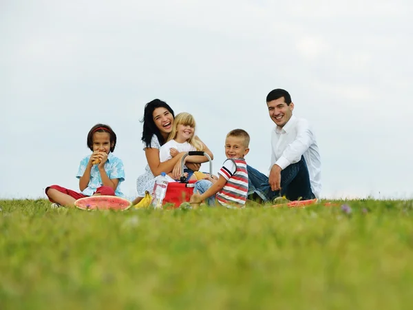 Famiglia con bambini che fanno pic-nic — Foto Stock