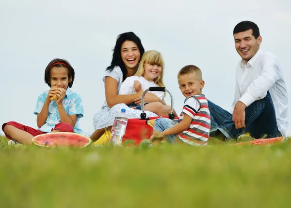 Familia con niños teniendo tiempo de picnic —  Fotos de Stock