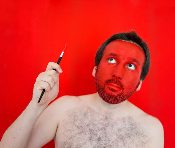 Peinture au visage de l'homme rouge — Photo