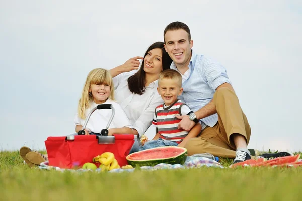 Famiglia con bambini che fanno pic-nic Fotografia Stock