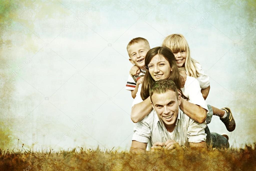 Happy family in nature having fun