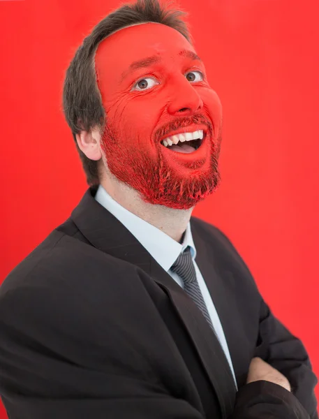 Ritratto di uomo d'affari adulto con viso rosso colorato — Foto Stock