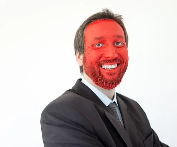 Retrato de jovem com rosto pintado de vermelho — Fotografia de Stock