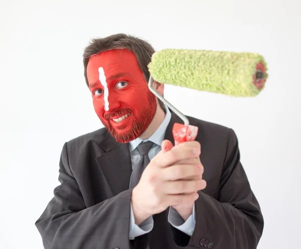Man ready to brush and paint walls — Stock Photo, Image