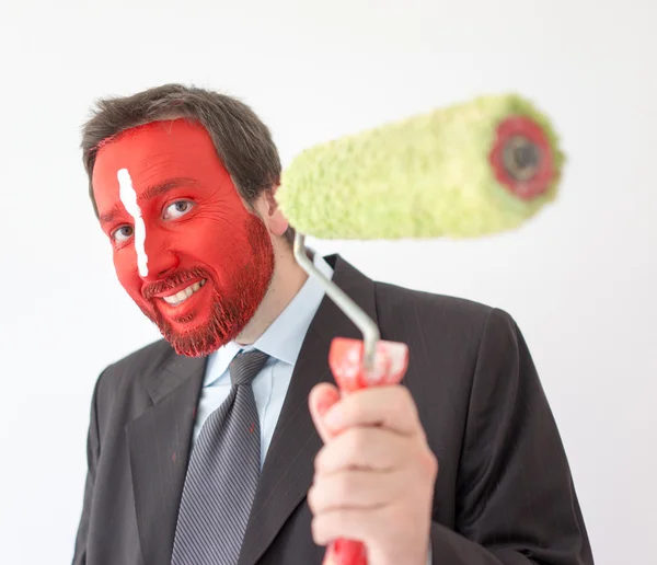 Homem pronto para escovar e pintar paredes — Fotografia de Stock