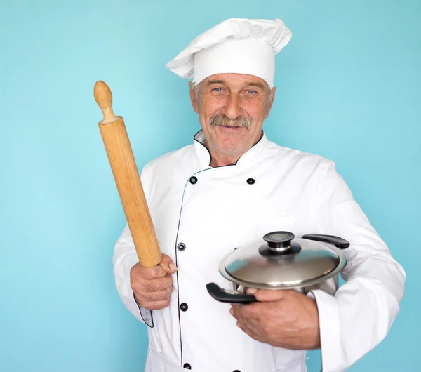 Cozinheiro sênior com bigode — Fotografia de Stock