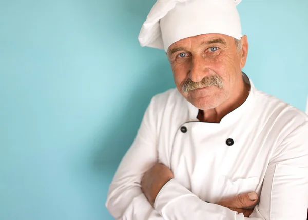Starszy kucharz z wąsem — Zdjęcie stockowe