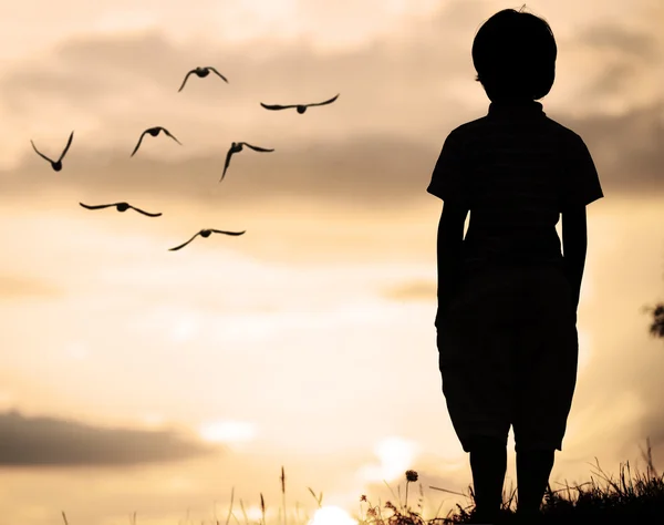 Lonely boy at sunset — Stock Photo, Image