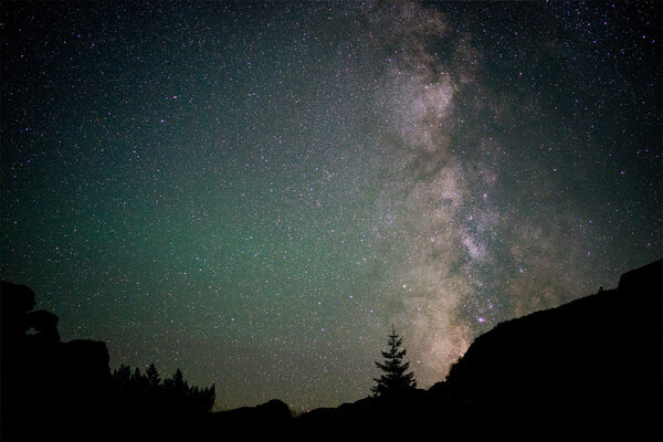 The Milky Way and some trees in mountains