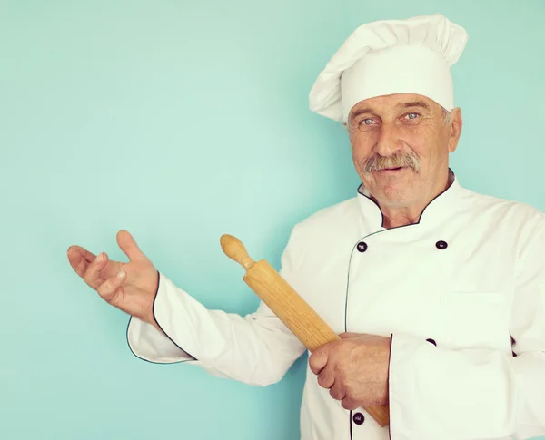 Senior kock med mustasch — Stockfoto
