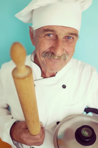 Cozinheiro sênior com bigode — Fotografia de Stock