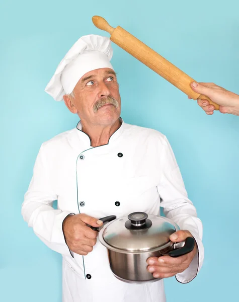 Senior cook with mustache — Stock Photo, Image