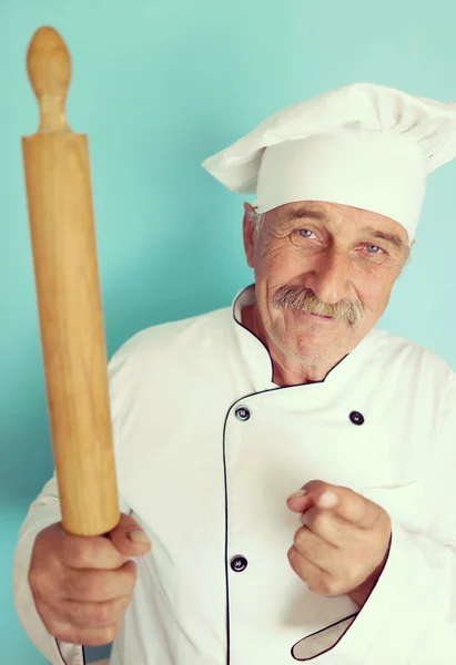 Cozinheiro sênior com bigode — Fotografia de Stock