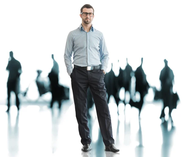 Business Man Standing Airport Traveling People Background — Stock Photo, Image