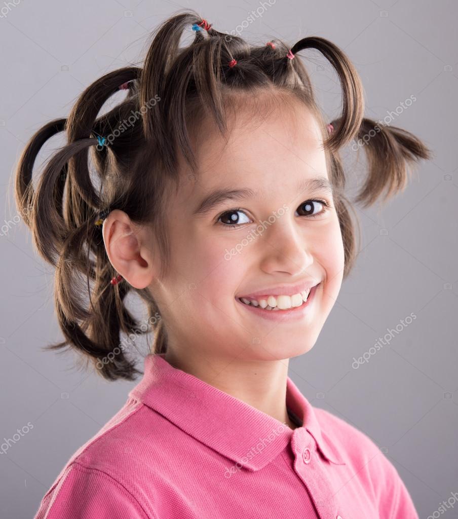 Portrait Of Funny Cute Little Boy With Awesome Hairstyle Stock