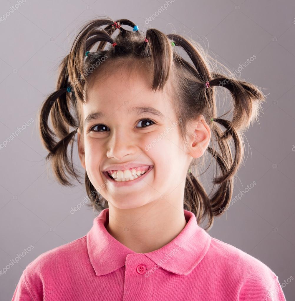 Portrait Of Funny Cute Little Boy With Awesome Hairstyle Stock