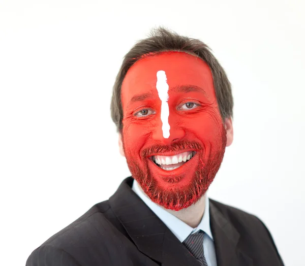 Jeune homme portrait avec visage peint en rouge — Photo