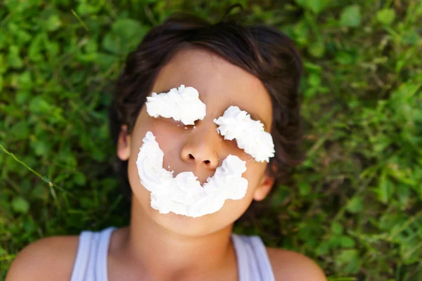Happy smiley kid with cream — Stock Photo, Image