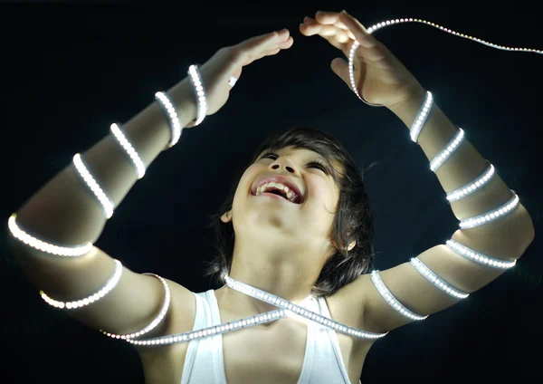 Portrait of kid with led strip light — Stock Photo, Image