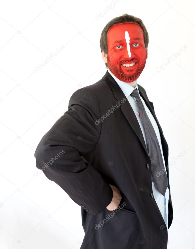 Young man portait with red painted face