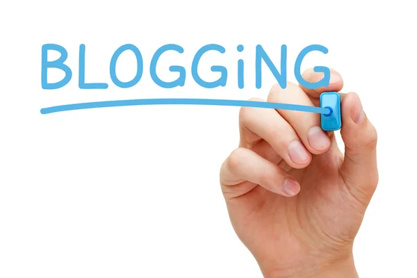 Blogging blauwe markering — Stockfoto