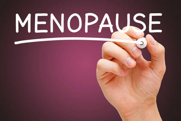 Hand Writing Word Menopause White Marker Dark Pink Background Concept — Stock Photo, Image