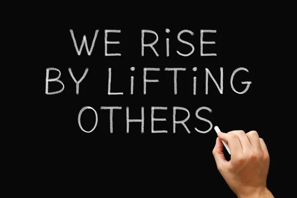 Hand Writing Rise Lifting Others Chalk Blackboard Teamwork Leadership Altruism — Φωτογραφία Αρχείου
