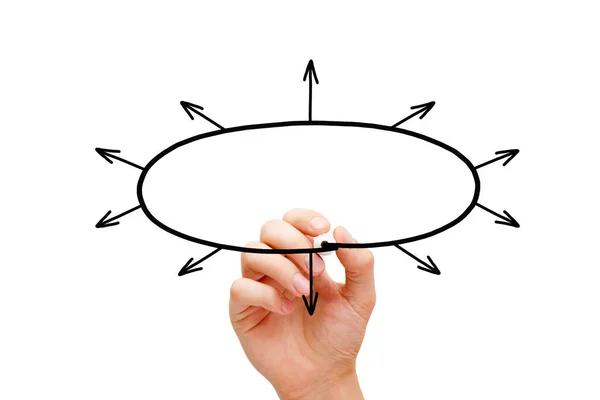 Handzeichnung Leeres Ovales Formdiagramm Mit Vielen Pfeilen Und Kopierraum Mit — Stockfoto