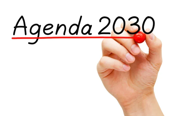 Handskrift Agenda 2030 Med Markör Isolerad Vitt Begreppet Global Handlingsplan — Stockfoto