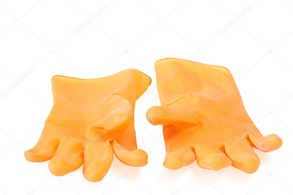 yellow plastic gloves