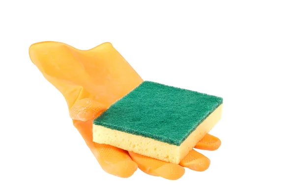 Scouring sponge on rubber glove — Stock Photo, Image