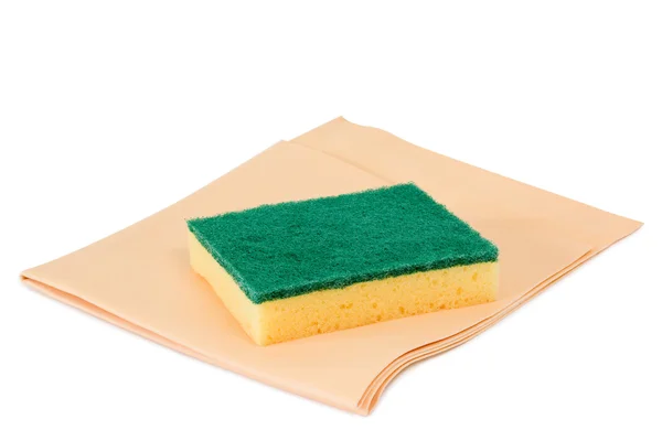 Scouring sponge with cloth — Stock Photo, Image