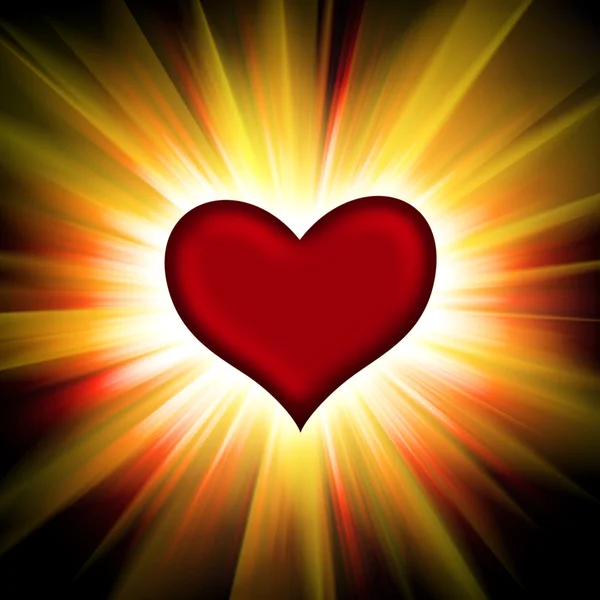 Red heart with rays on a black — Stock Photo, Image