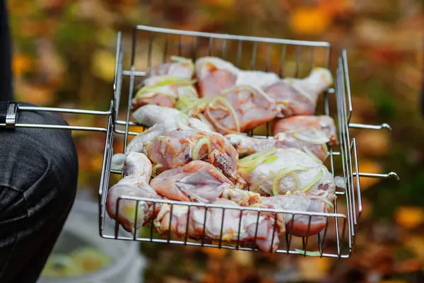 Raw chicken shashlik — Stock Photo, Image