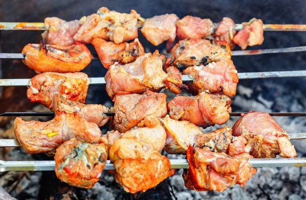 Stücke von Schweinefleisch Schaschlik — Stockfoto