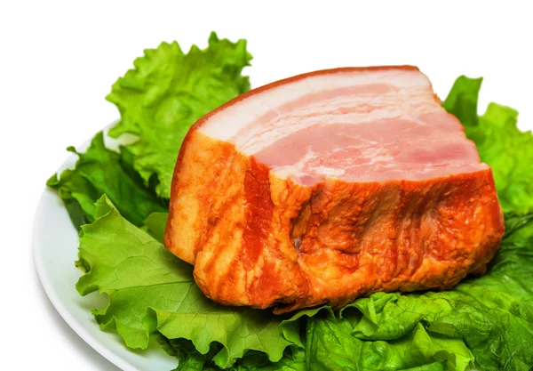 Assiette avec poitrine de porc et salade — Photo