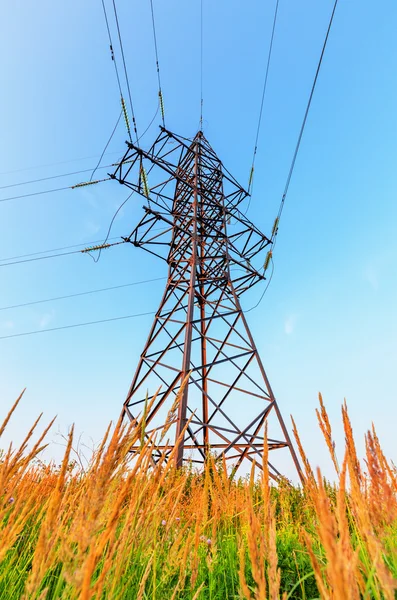 Ligne haute tension et ciel bleu — Photo