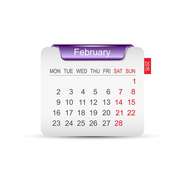 Calendario Febrero 2015. Ilustración vectorial — Vector de stock